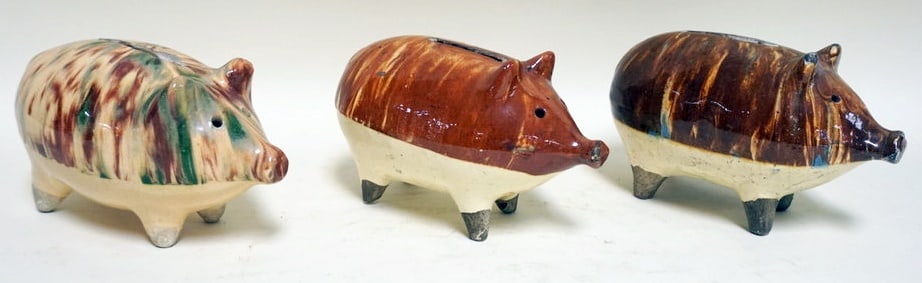 GROUP OF 3 YELLOWARE PIG BANKS (1 of 3)
