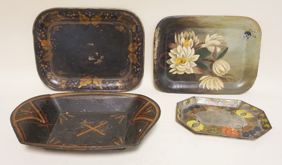 GROUP OF ASSORTED ANTIQUE TOLE DECORATED TRAYS (1 of 2)