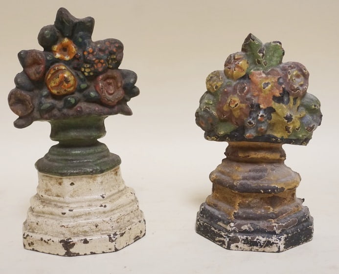2 SMALL FLORAL BASKET CAST IRON DOOR STOPS (1 of 2)
