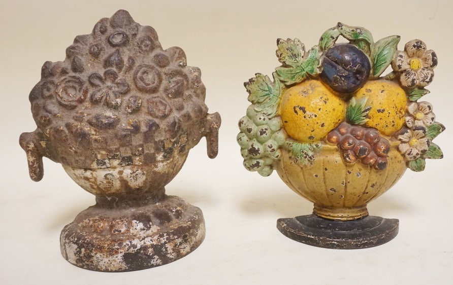 2 CAST IRON FLORAL BASKET DOOR STOPS (1 of 2)