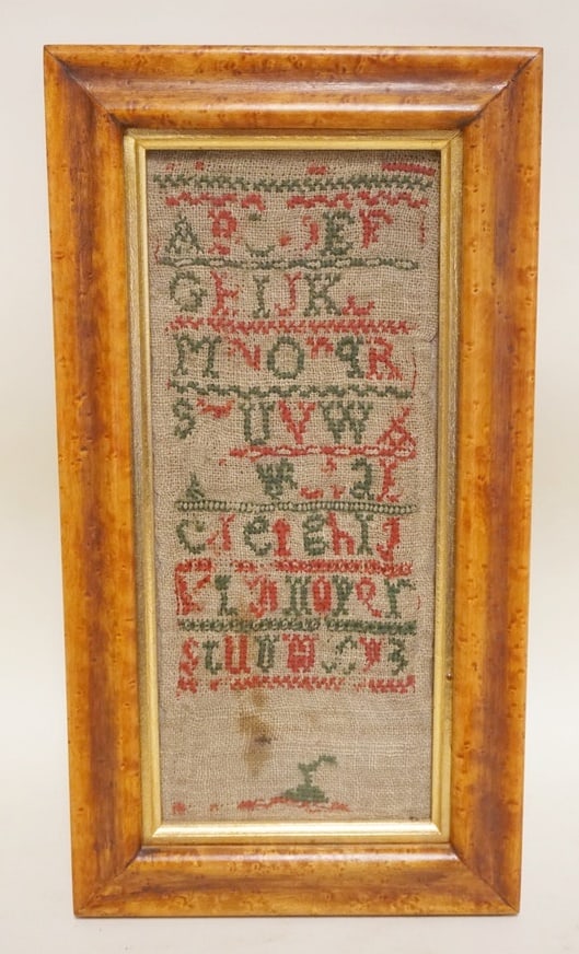 ANTIQUE SAMPLER IN BIRDSEYE MAPLE FRAME (1 of 1)