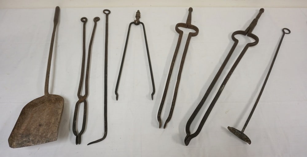 LOT OF ASSORTED ANTIQUE FIREPLACE TOOLS (1 of 1)