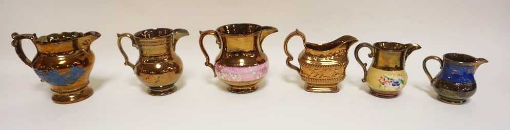 6 PIECE LOT COPPER LUSTER PITCHERS (1 of 4)