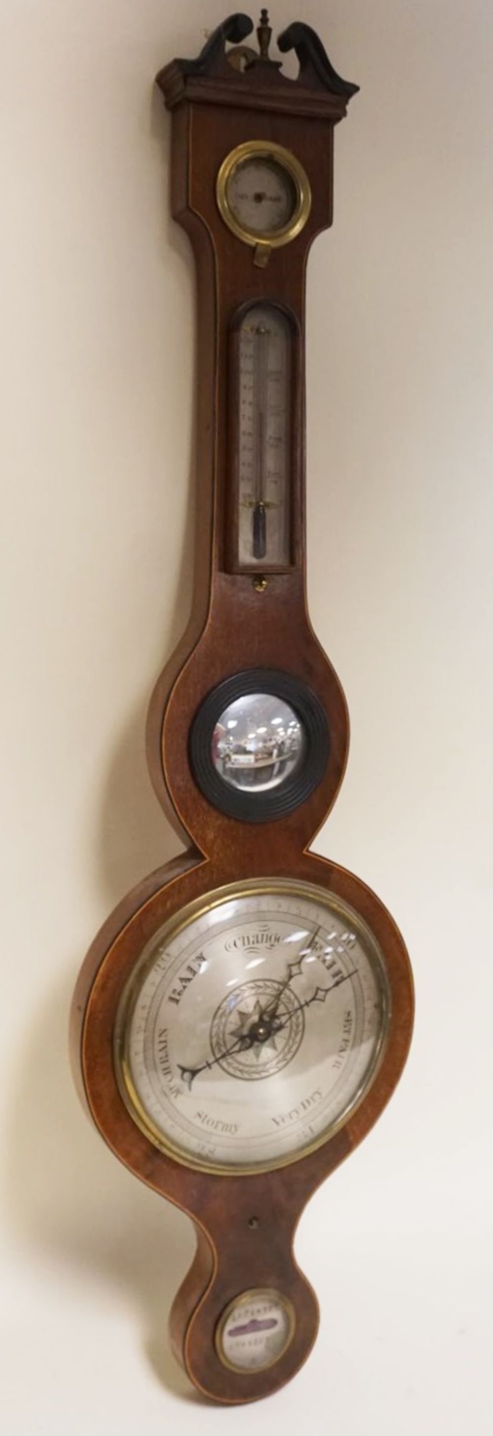 ANTIQUE BAROMETER W/BULLSEYE MIRROR (1 of 7)