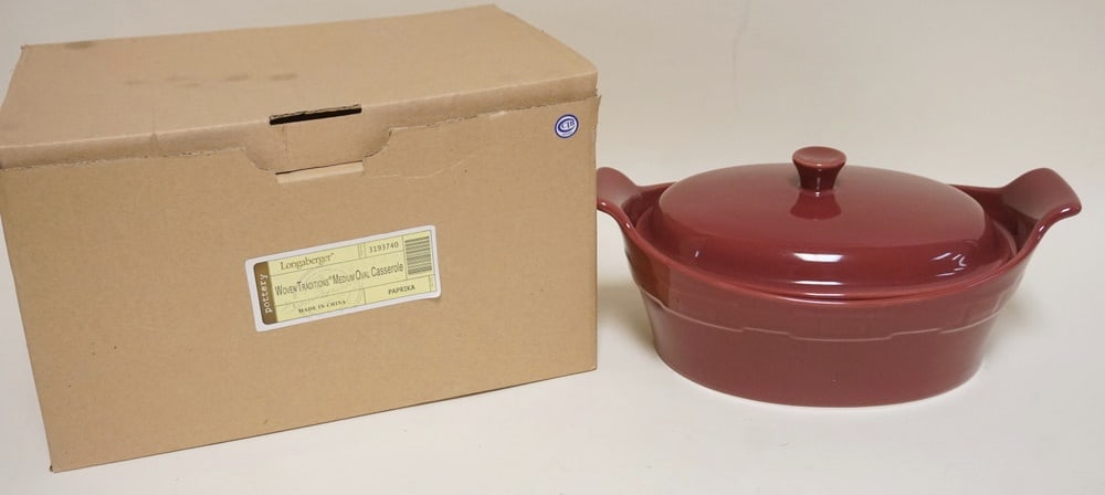 WOVEN TRADITIONS MED OVAL CASSEROLE WITH LID: WOVEN TRADITIONS MED OVAL CASSEROLE WITH LID IN PAPRIKA, NEW IN BOX