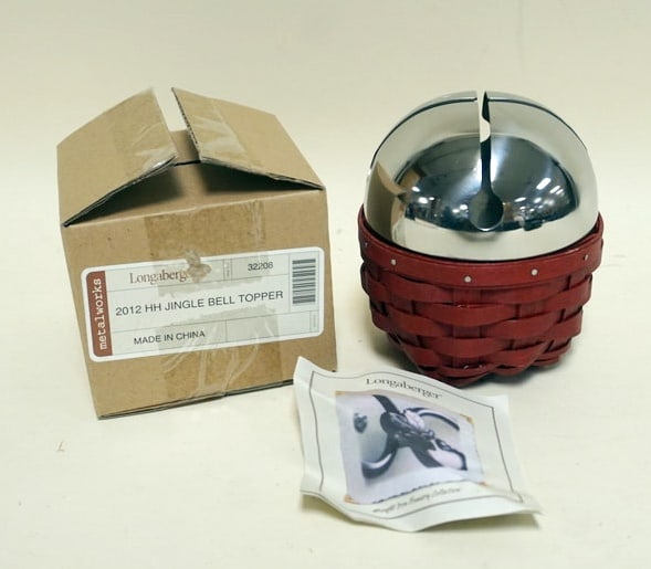 2012 HOLIDAY HELPER JINGLE BELL BASKET: 2012 HOLIDAY HELPER JINGLE BELL BASKET WITH LINER, PROTECTOR AND JINGLE BELL TOPPER, NEW. APPROXIMATELY 6 IN HIGH