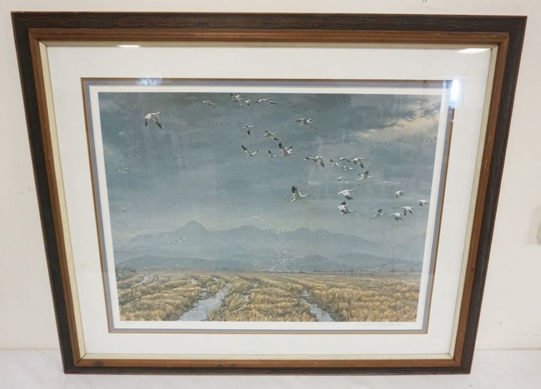 ROBERT BATEMAN *ACROSS THE SKY-SNOW GEESE*: ROBERT BATEMAN *ACROSS THE SKY-SNOW GEESE* SIGNED & NUMBERED PRINT 78/950, APPROXIMATELY 31 IN X 37 IN OVERALL