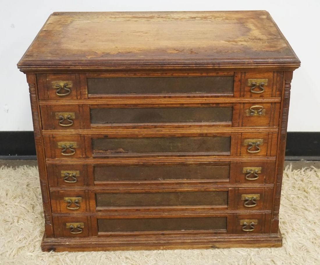WALNUT VICTORIAN 6 DRAWER SPOOL CABINET: WALNUT VICTORIAN 6 DRAWER SPOOL CABINET, APPROXIMATELY 18 IN X 25 IN X 21 IN HIGH