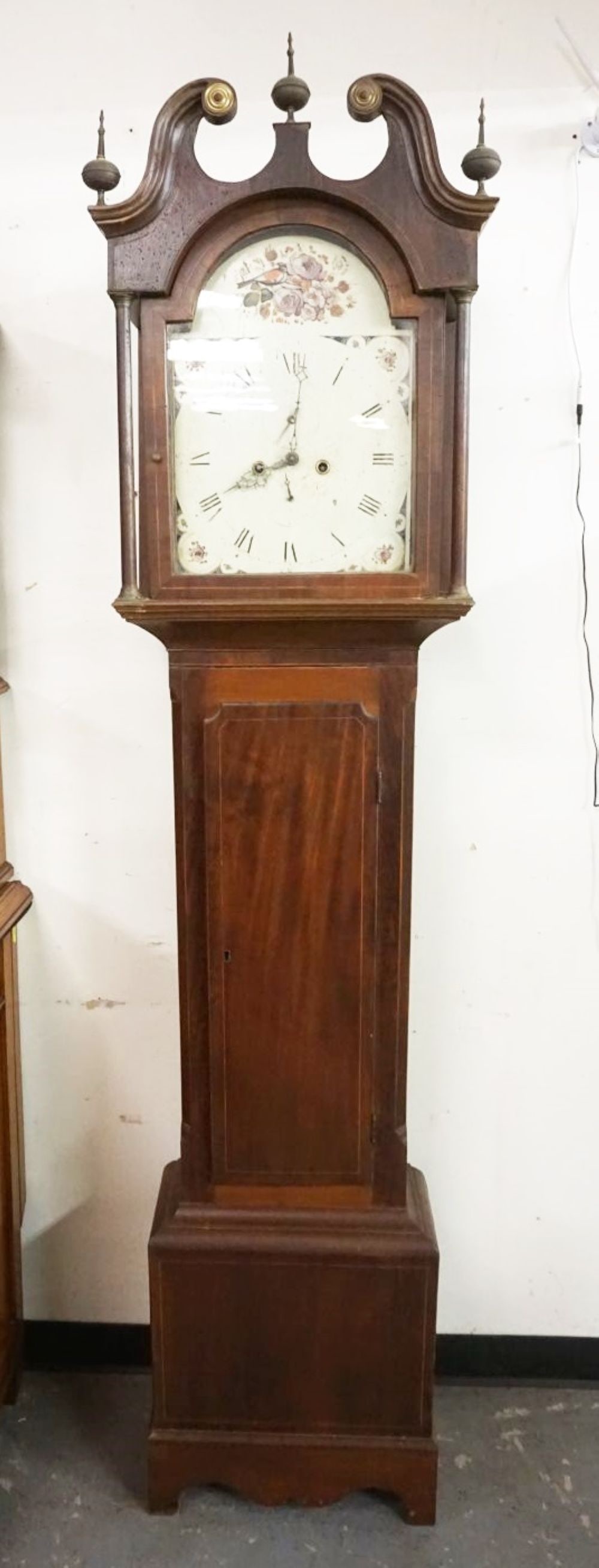 ANTIQUE TALL CASE GRANDFATHERS CLOCK: ANTIQUE TALL CASE GRANDFATHERS CLOCK PLATE MARKED WALKER & FINNEMORE, APPROXIMATELY 10 IN X 20 IN X 87 IN HIGH