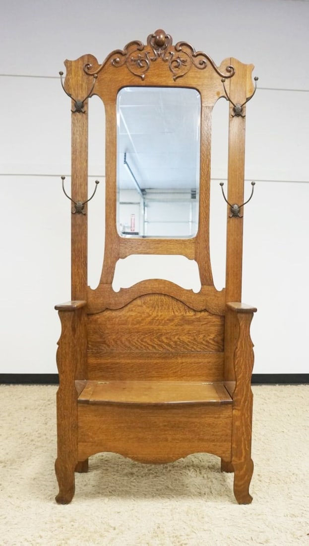OAK VICTORIAN LIFT TOP HALL BENCH: OAK VICTORIAN LIFT TOP HALL BENCH, APPROXIMATELY 32 IN X 15 IN X 83 IN
