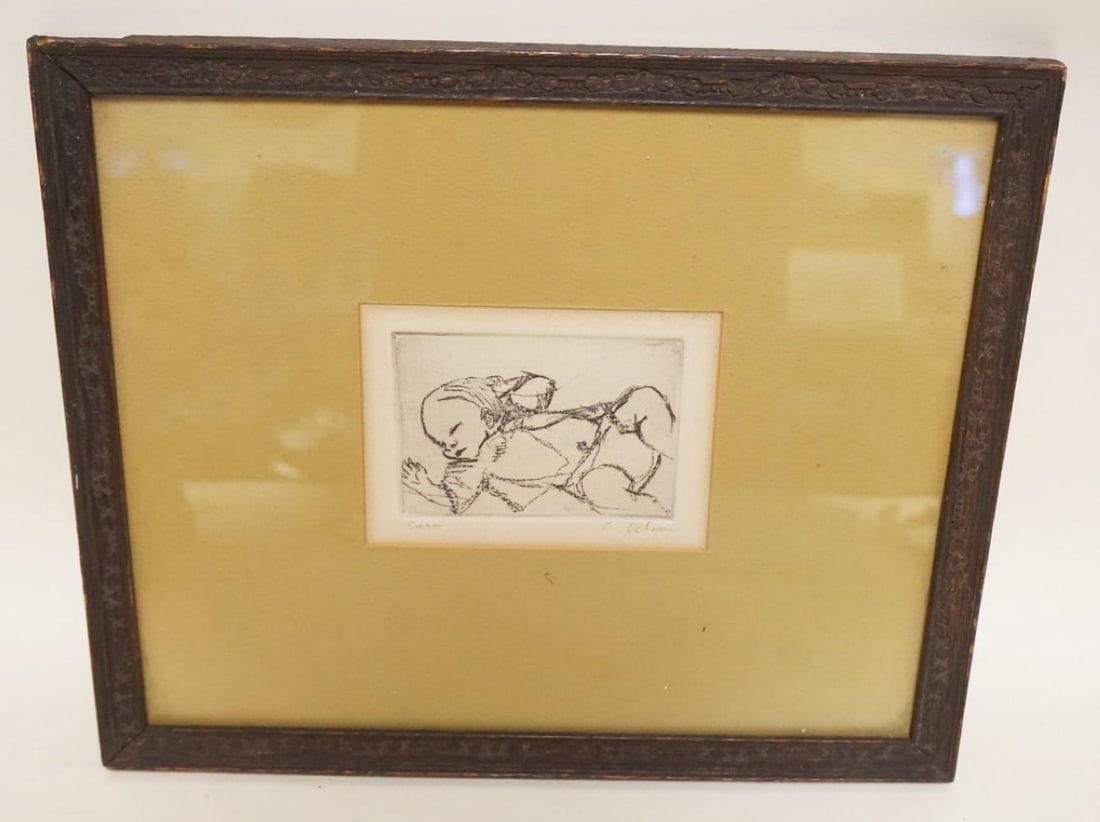 FRAMED PRINT *SARA* SIGNED E DELSON: FRAMED PRINT *SARA* SIGNED E DELSON, APPROXIMATELY 11 IN X 13 IN