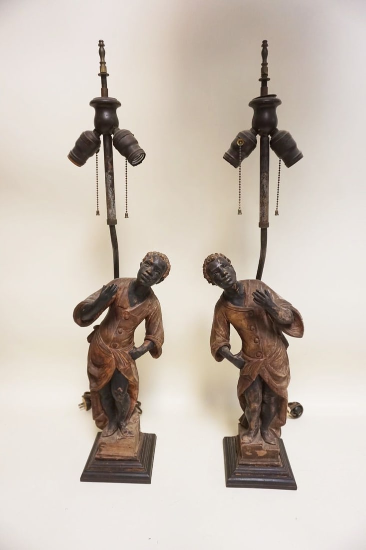 PAIR OF ANTIQUE BLACKAMOOR FIGURAL TABLE LAMPS (1 of 5)