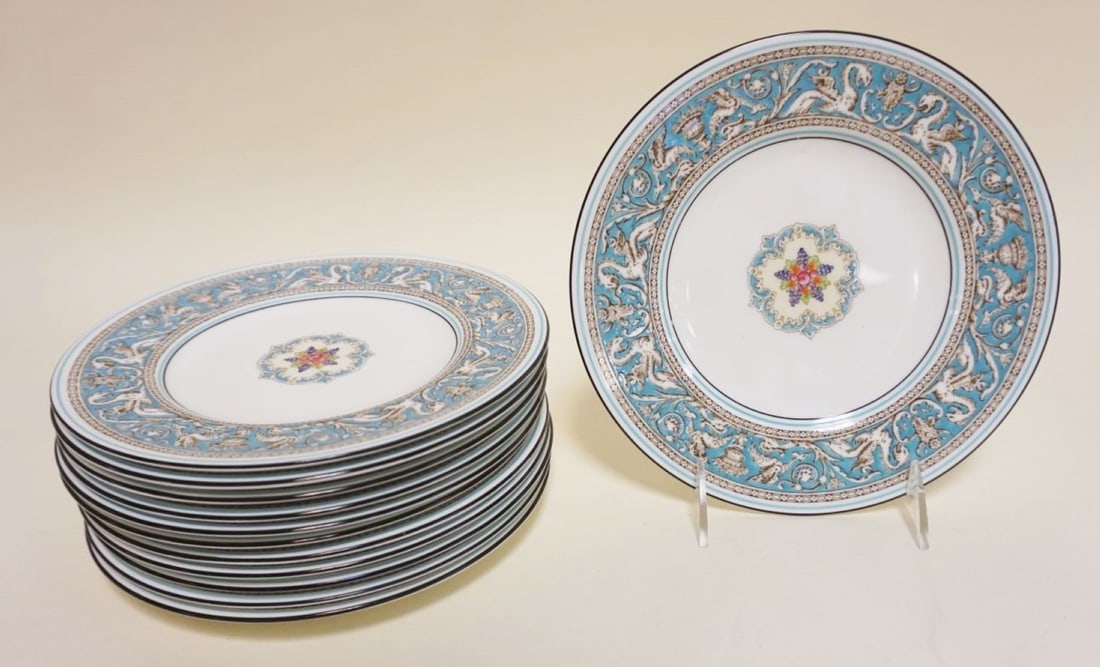 WEDGWOOD *FLORENTINE* TURQUOISE CHINA: WEDGWOOD *FLORENTINE* TURQUOISE CHINA SET OF 12-8 1/4 INCH PLATES
