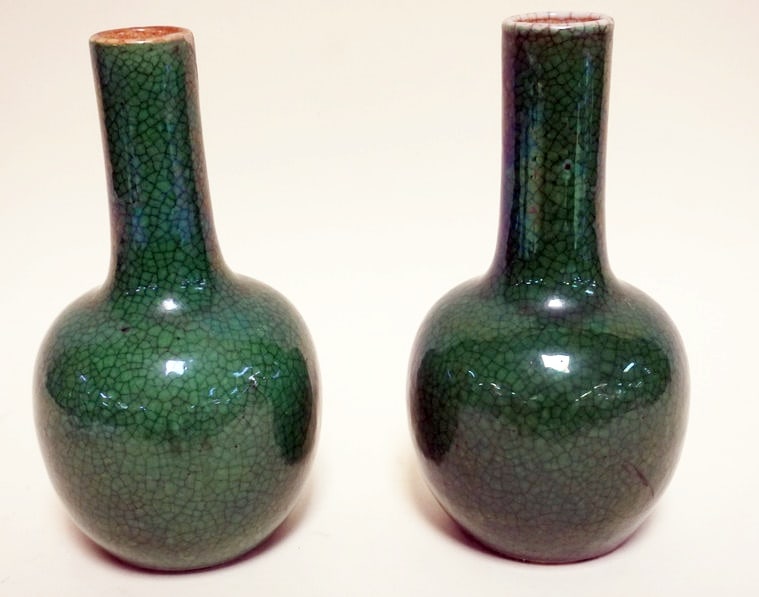 PR OF GREEN ASIAN POTTERY VASES (1 of 4)