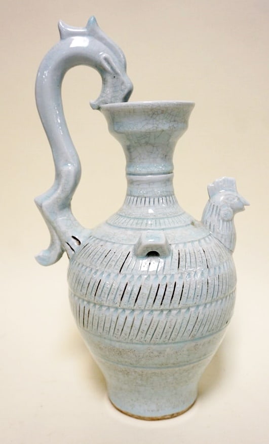 ASIAN POTTERY HANDLED PITCHER (1 of 4)