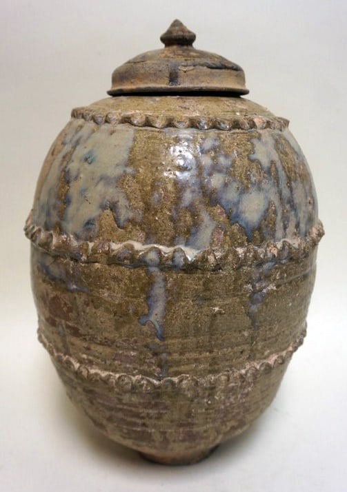 ASIAN REDWARE COVERED URN (1 of 3)