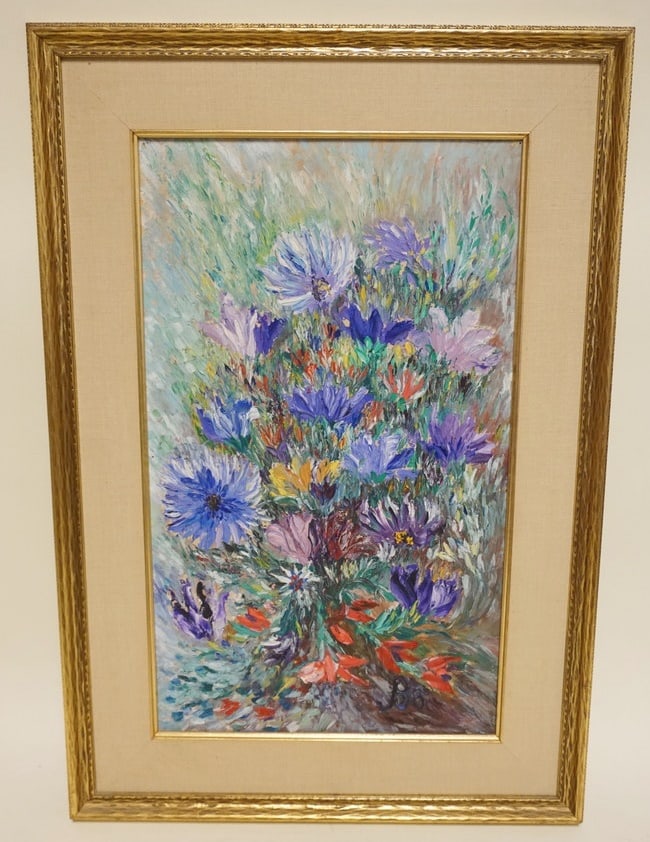 OIL PAINTING ON CANVAS IMPRESSIONIST FLOWERS: OIL PAINTING ON CANVAS, IMPRESSIONIST FLOWERS, ARTIST SIGNED, APPROXIMATELY 19 IN X 28 IN OVERALL