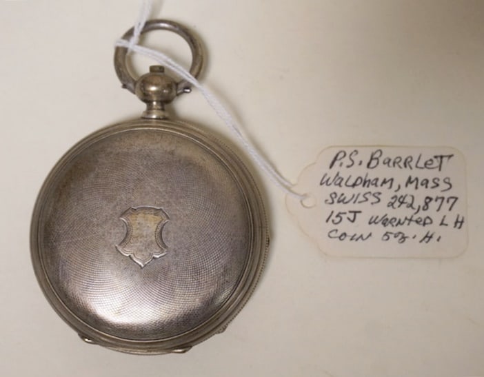 ANTIQUE POCKET WATCH P.S. BARRLET: ANTIQUE POCKET WATCH, P.S. BARRLET, COIN SILVER CASE