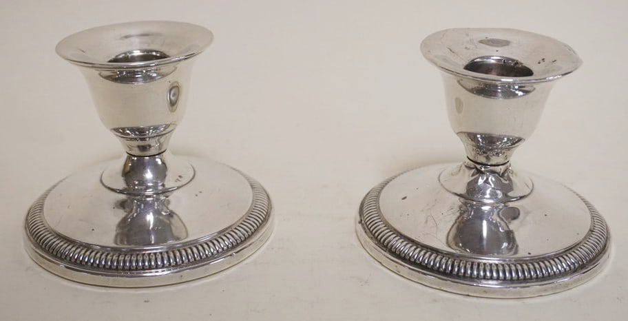 STERLING SILVER WEIGHTED CANDLESTICKS: STERLING SILVER WEIGHTED CANDLESTICKS, APPROXIMATELY 3 IN H