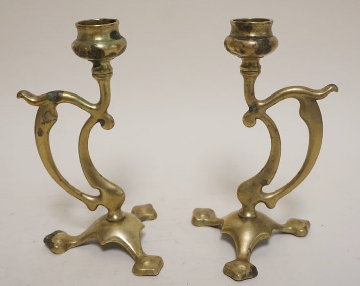ANTIQUE BRASS CANDLESTICKS (1 of 2)