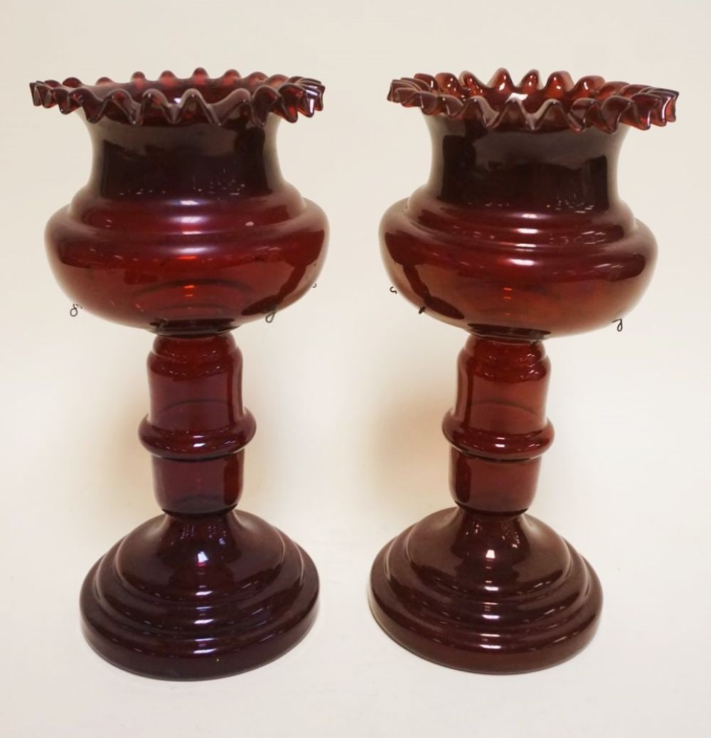 PAIR OF RUBY GLASS VICTORIAN BLOWN GLASS LUSTERS (1 of 2)