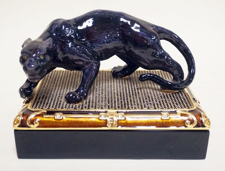 JAY STRONGWATER JUNGLE PANTHER ON CRYSTAL BOX: JAY STRONGWATER JUNGLE PANTHER ON BLACK CRYSTAL BOX, LTD 51/200