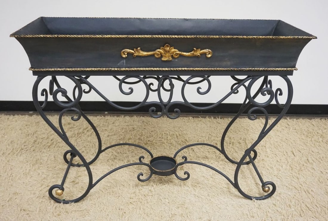METAL PLANTER ON WROUGHT IRON BASE (1 of 3)