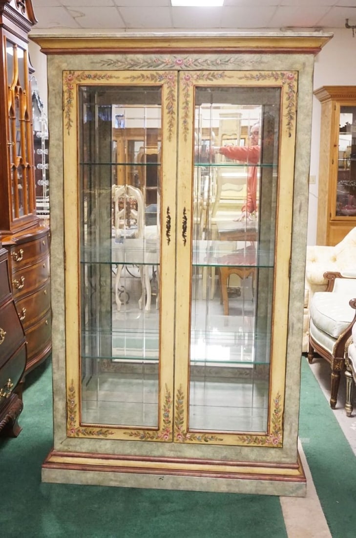 OUTSTANDING PAINT DECORATED CRYSTAL CABINET (1 of 5)