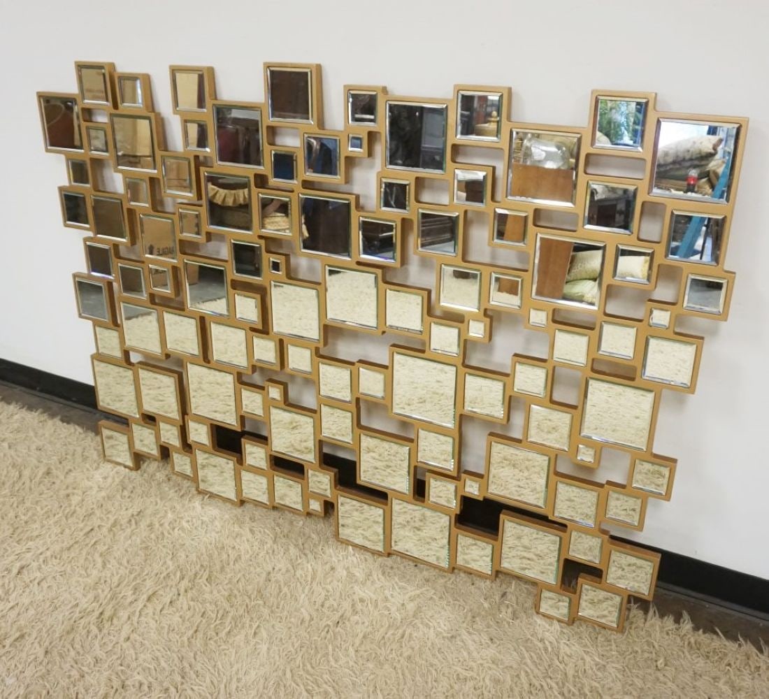 ZGALLERIE MODERN CUBIC PATTERN MIRROR: Z GALLERIE MODERN CUBIC PATTERN MIRROR, APPROXIMATELY 50 IN X 43 IN