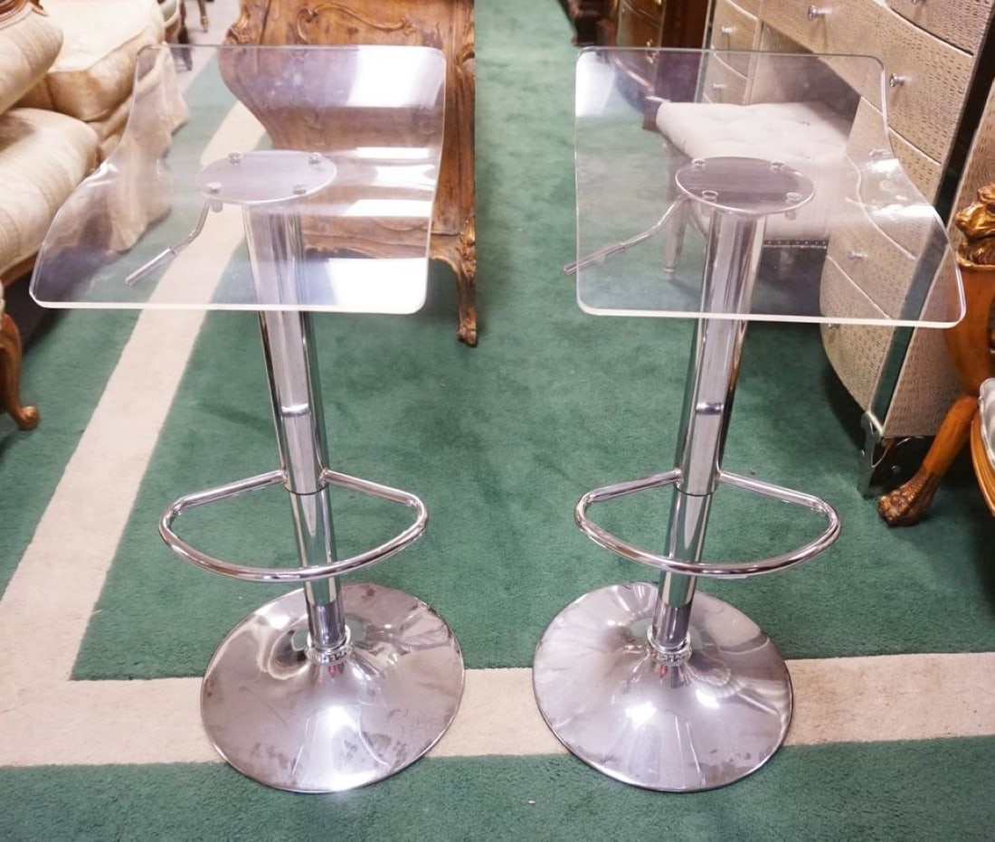 ADECO LUCITE AND CHROME CONTEMPORARY BAR STOOLS (1 of 3)