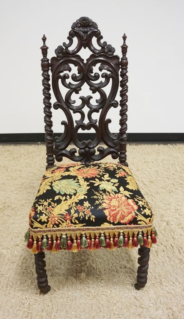 WALNUT VICTORIAN CARVED SIDE CHAIR (1 of 2)