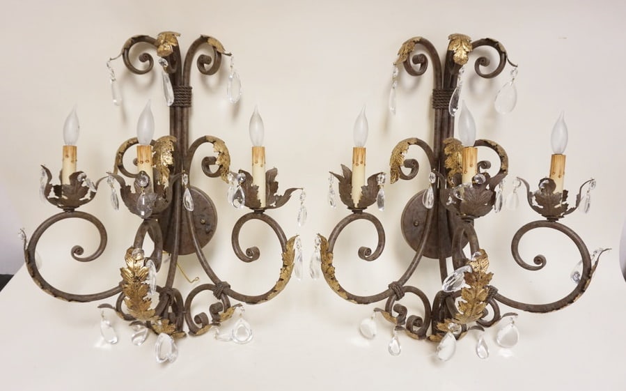 PAIR OF FANCY SCROLLED METAL WALL SCONCES (1 of 2)