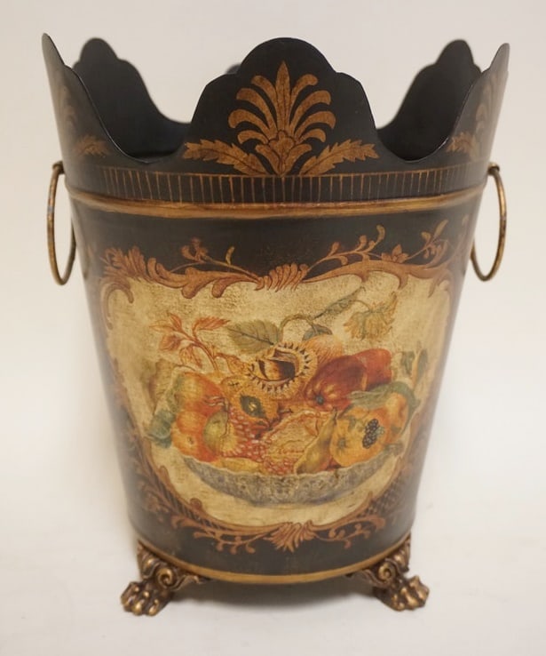 CONTEMPORARY PAINT DECORATED METAL WASTE CAN (1 of 2)