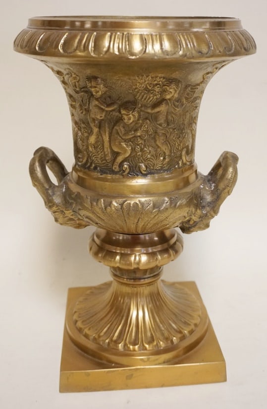 CONTEMPORARY BRASS DOUBLE HANDLED URN (1 of 5)