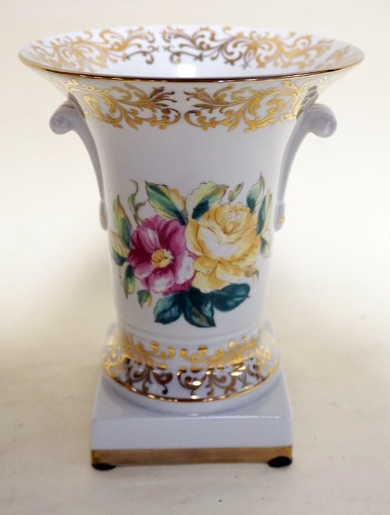 ETHAN ALLEN FLORAL PAINT DECORATED VASE (1 of 2)