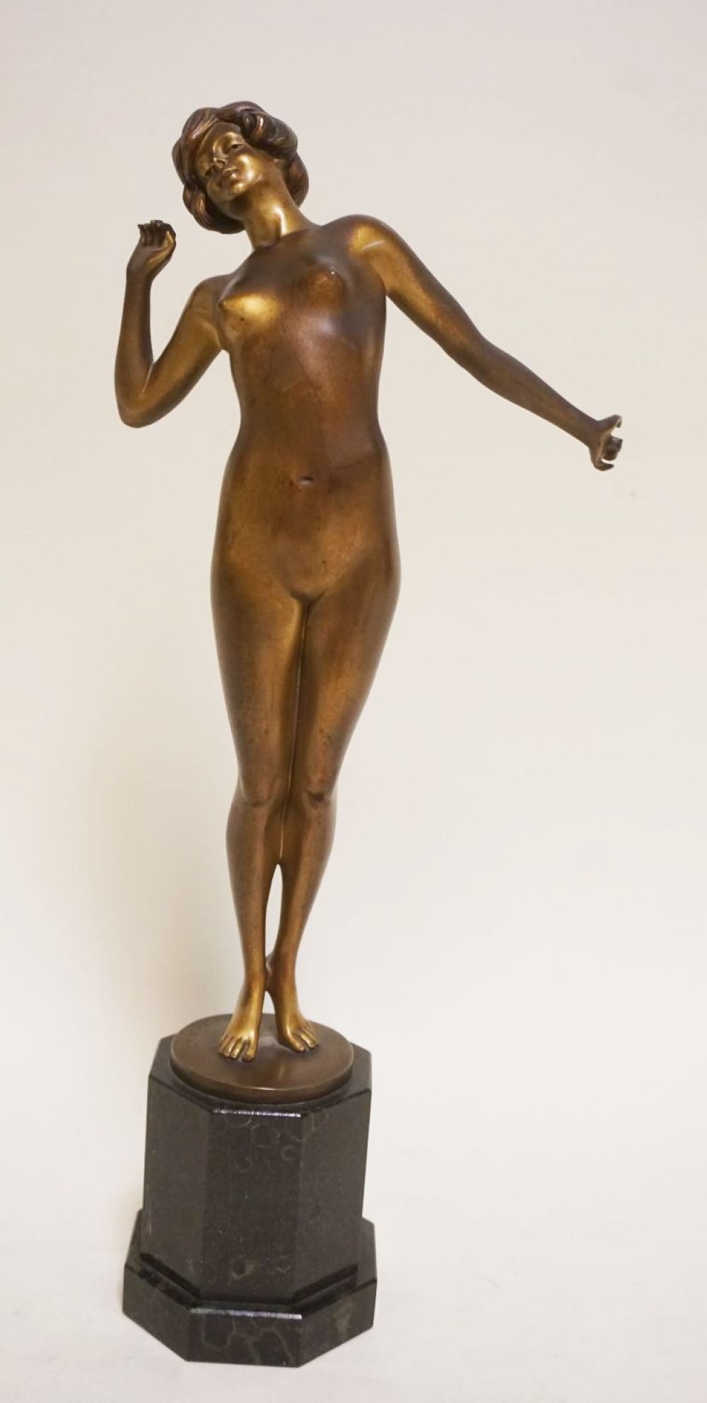 HANS KECK ART DECO NUDE WOMAN STATUE: HANS KECK ART DECO NUDE WOMAN STATUE ON MARBLE BASE, AUSTRIAN SIGNED H KECK FEC, APPROXIMATELY 13 IN HIGH