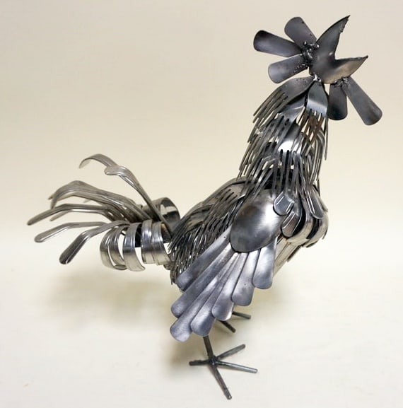 FORKED UP ART STAINLESS ROOSTER (1 of 3)