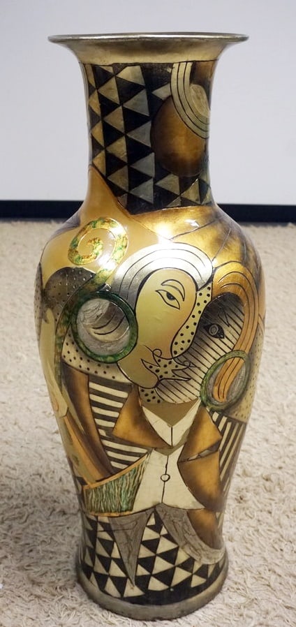 ALEXANDER KALIFANO FLOOR URN: ALEXANDER KALIFANO FLOOR URN W/IMPRESSIONIST DESIGN, APPROXIMATELY 36 IN HIGH