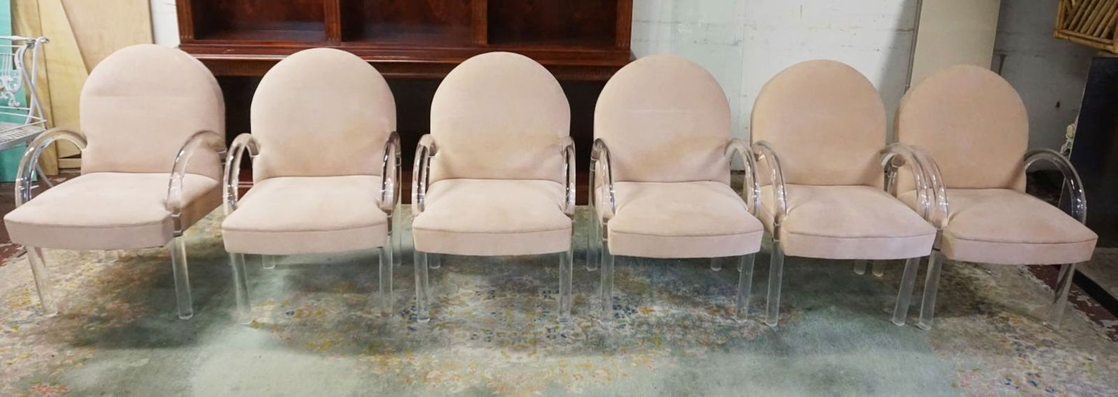 6 MODERN UPHOLSTERED CURVED LUCITE ARM CHAIRS (1 of 5)