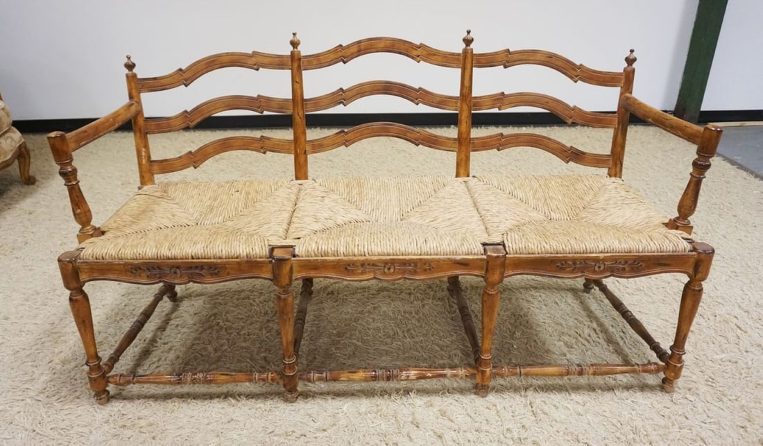 FRENCH COUNTRY TRIPLE BACK RUSH SEAT BENCH (1 of 3)