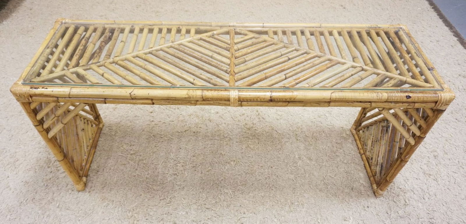 BAMBOO GLASS TOP SOFA TABLE (1 of 2)