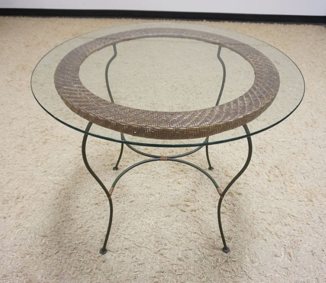 GLASS TOP IRON BASE PATIO TABLE (1 of 1)
