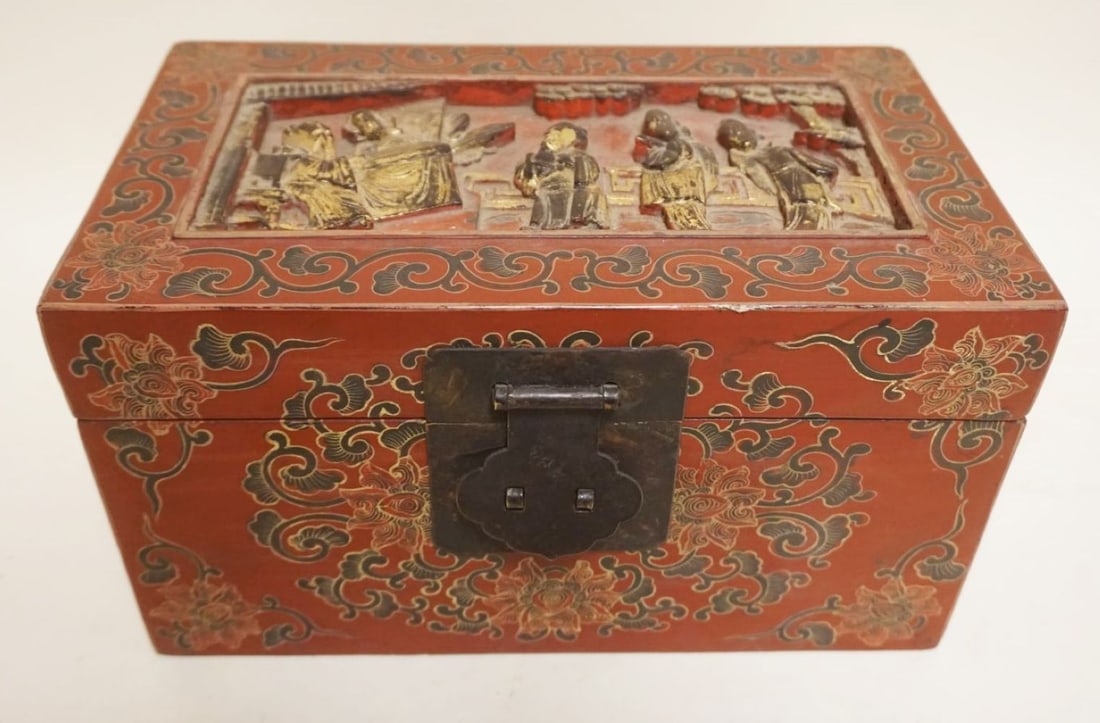 ASIAN LACQUERED & GILT DECORATED BOX (1 of 4)