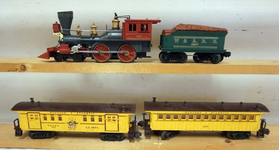 LIONEL TRAIN O GAUGE: LIONEL O GAUGE #1862 THE GENERAL LOCOMOTIVE WITH #1862T TENDER AND 2 CARS, #1865 WESTERN & ATLANTIC, #1866 WESTERN & ATLANTIC