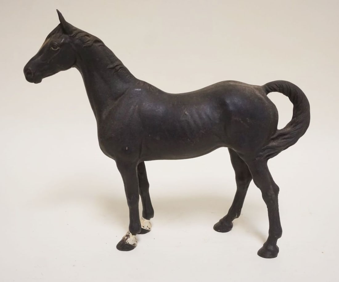 ANTIQUE CAST IRON HORSE DOOR STOP: ANTIQUE CAST IRON HORSE DOOR STOP, APPROXIMATELY 13 IN X 10 1/2 IN HIGH