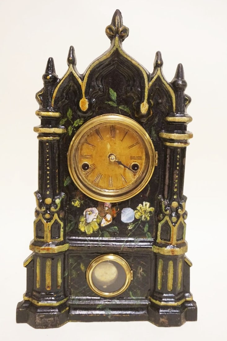 VICTORIAN CAST IRON FACE SHELF CLOCK (1 of 3)