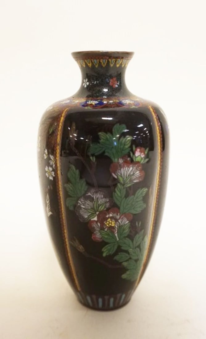 CLOISONNE RIBBED VASE: CLOISONNE RIBBED VASE, APPROXIMATELY 7 1/2 IN HIGH