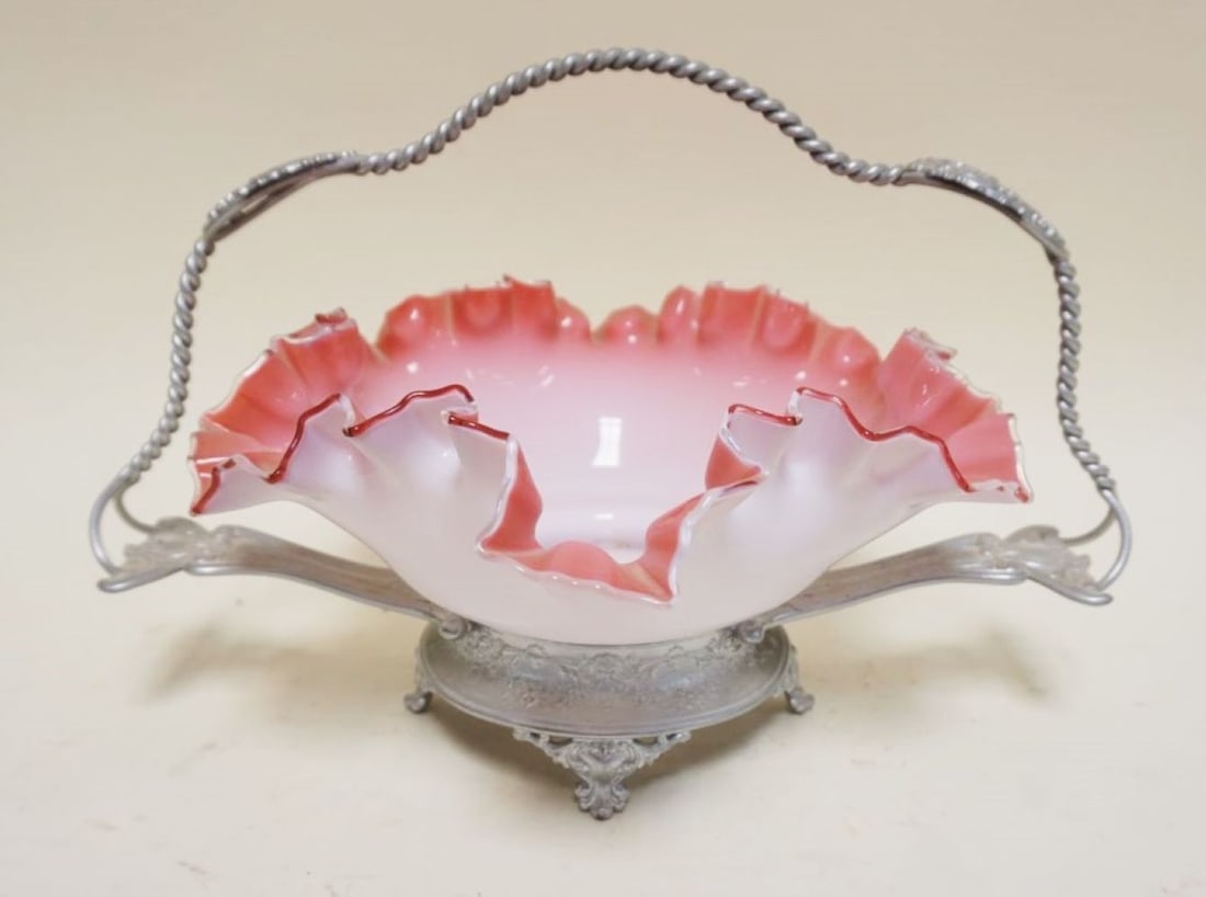 VICTORIAN PINK CASED GLASS BRIDES BASKET (1 of 4)