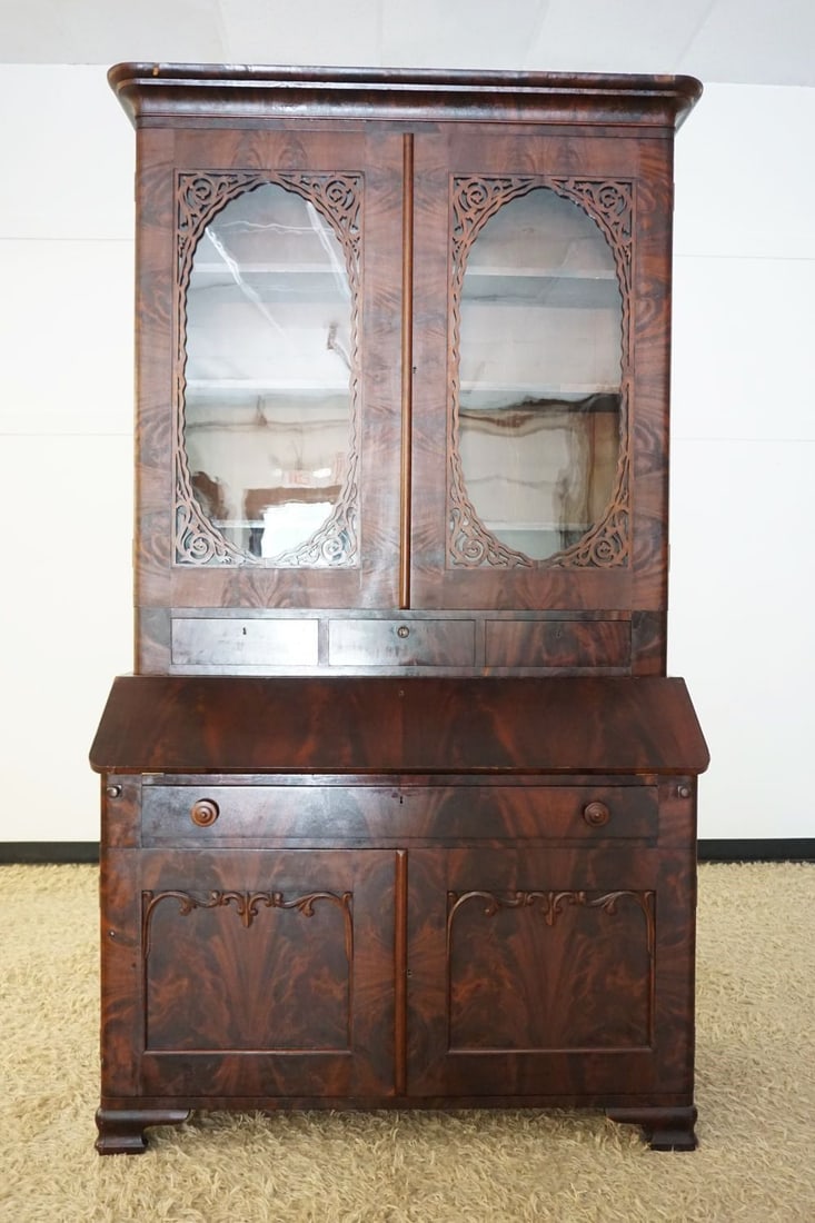 FLAMED MAHOGANY EMPIRE STYLE 2 PART SECRETARY DESK (1 of 4)