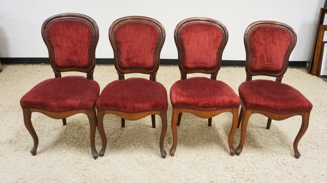 SET OF 4 UPHOLSTERED WALNUT VICTORIAN CHAIRS (1 of 2)